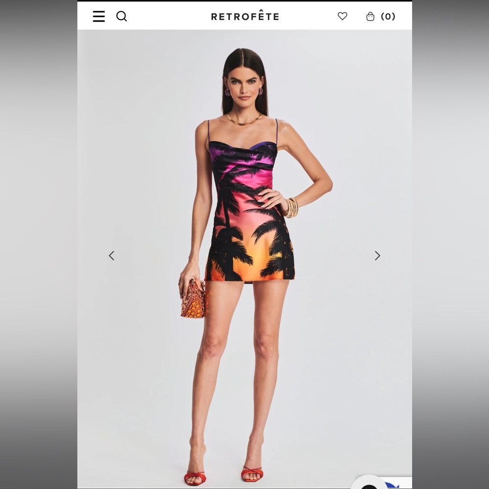 Retrofete Rylynn SILK DRESS 💜 S Brand New + tags. Stunning Sexy Palm Print Dress